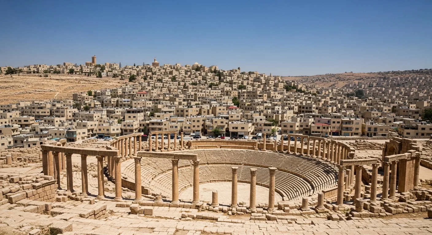 Carte illustrée de la Jordanie avec les étapes d'un itinéraire 7 jours